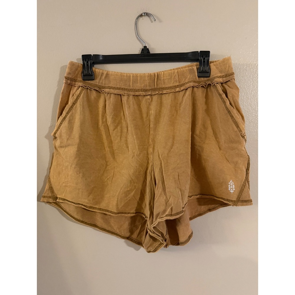 FP Movement Free People Tan Ribbed Waistband Athletic Lounge Shorts Large